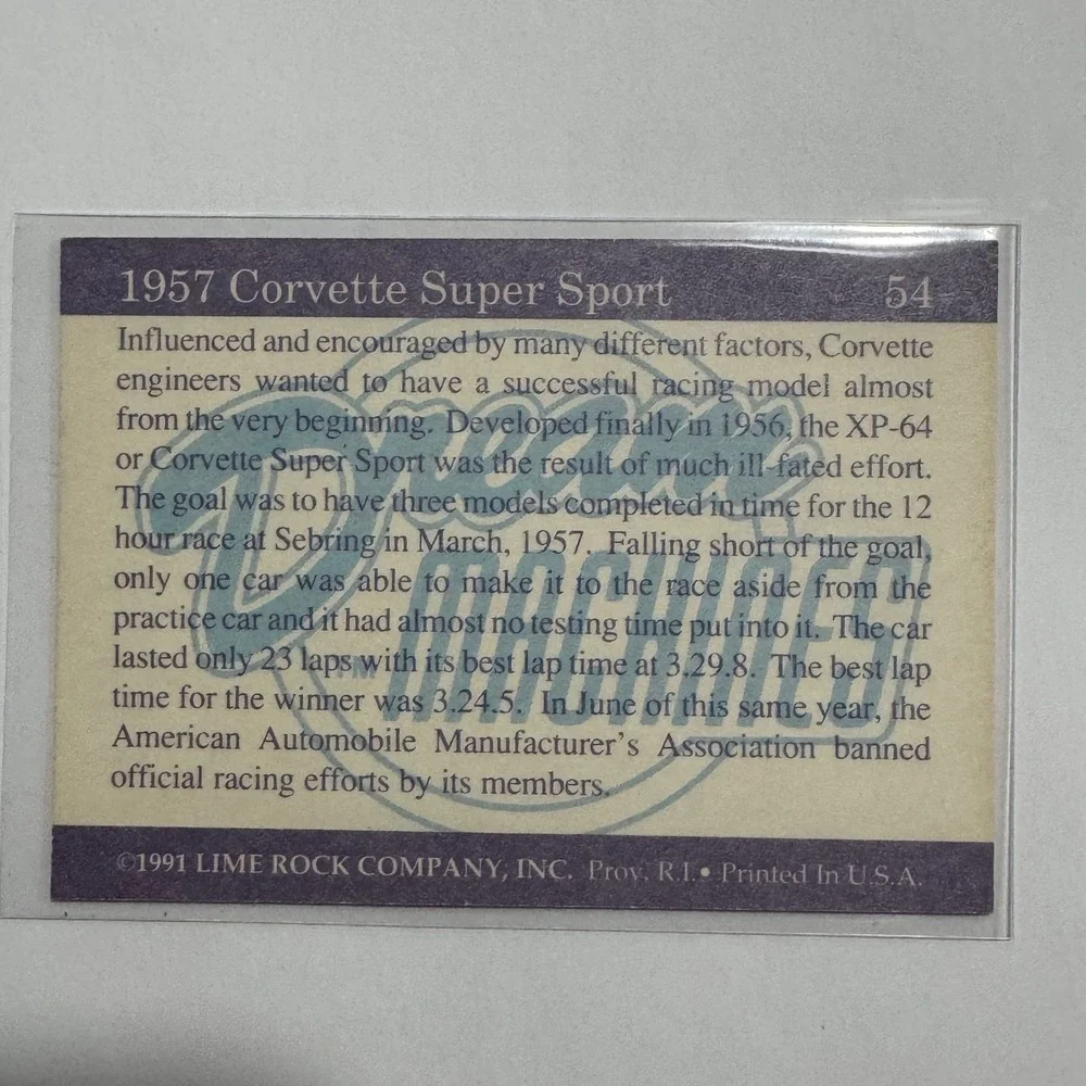 1957 Corvette SS Super Sport‎ Dream Machines Trading Cards American Auto XP-64